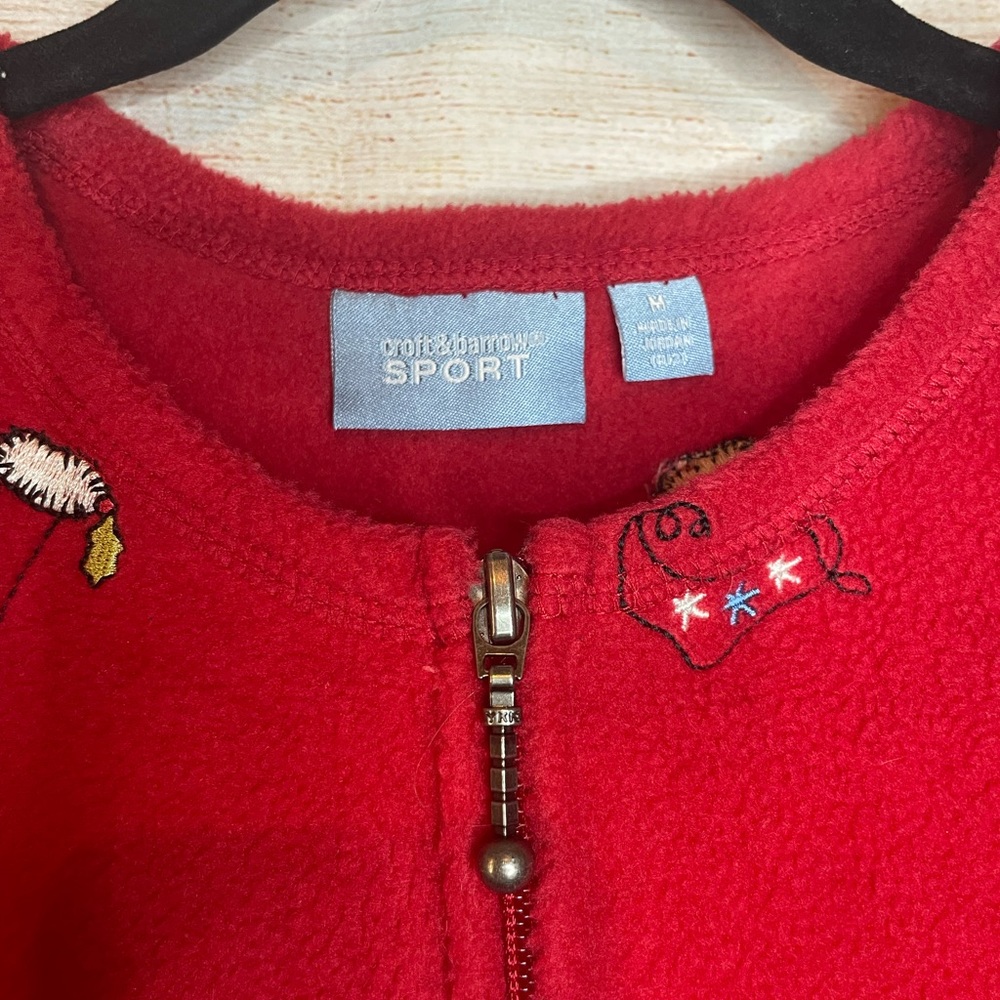 Croft & Barrow Red Holiday Fleese Zip Up Sweatshirt with Stockings size medium - Picture 5 of 12